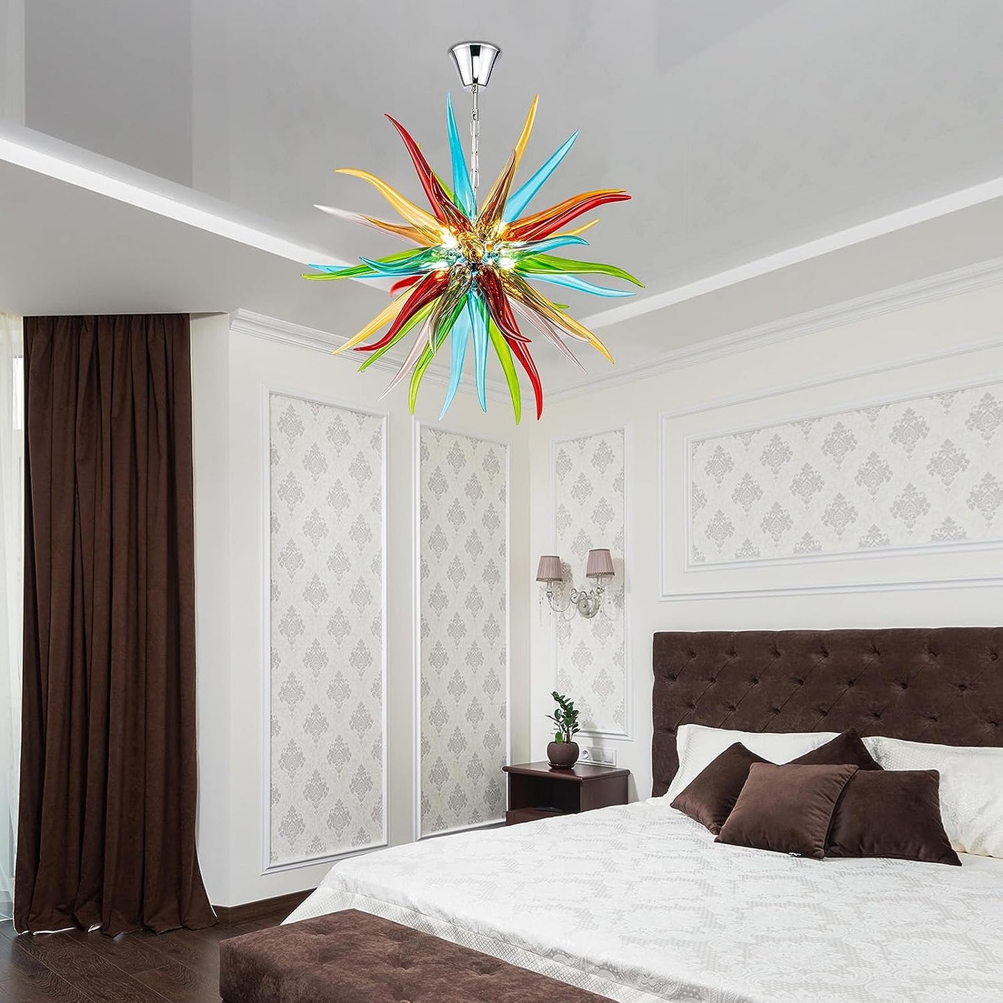 HASUN Modern Luxury Living Room Art Chandelier, Hand Blown Glass Chandeliers, Ceiling Pendant Light Chandelier for Dining Room, Entryway, Lobby, Stairway, Bedroom, Study Room, Kitchen