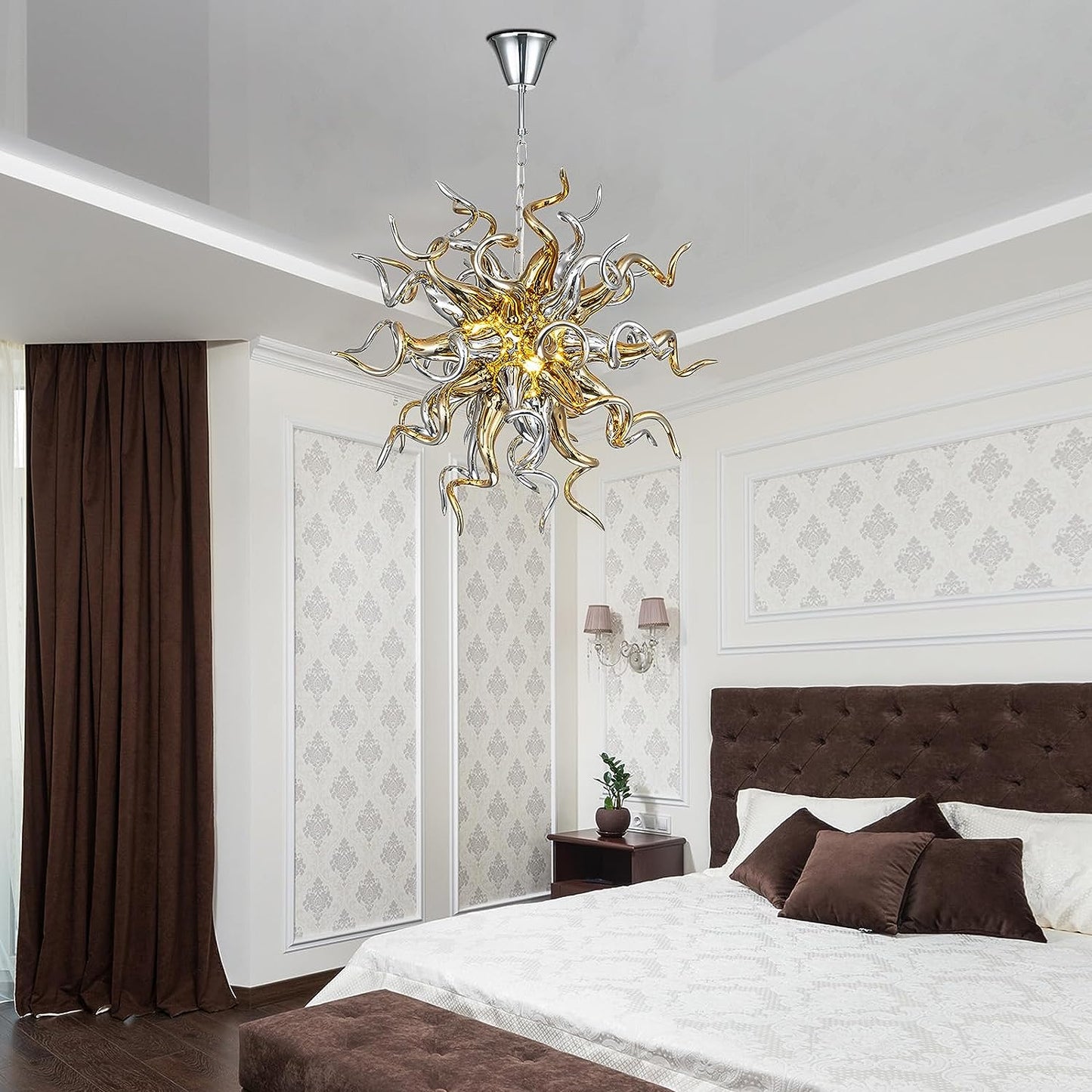 HASUN Modern Luxury Living Room Chandelier, Hand Blown Glass Dining Room Chandeliers, Ceiling Hanging Pendant Light Fixture Chandelier for Hotel, Lobby, Stairway, Bedroom, Study Room, Hallway