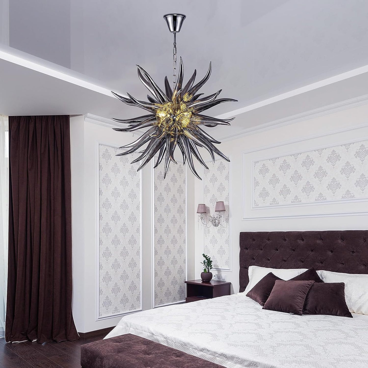 HASUN Modern Hand Blown Glass Chandelier, Luxury Entryway Chandeliers for Dining Room, Ceiling Pendant Light Fixture Living Room Chandeliers for Stairway, Bedroom, Lobby, Hallway