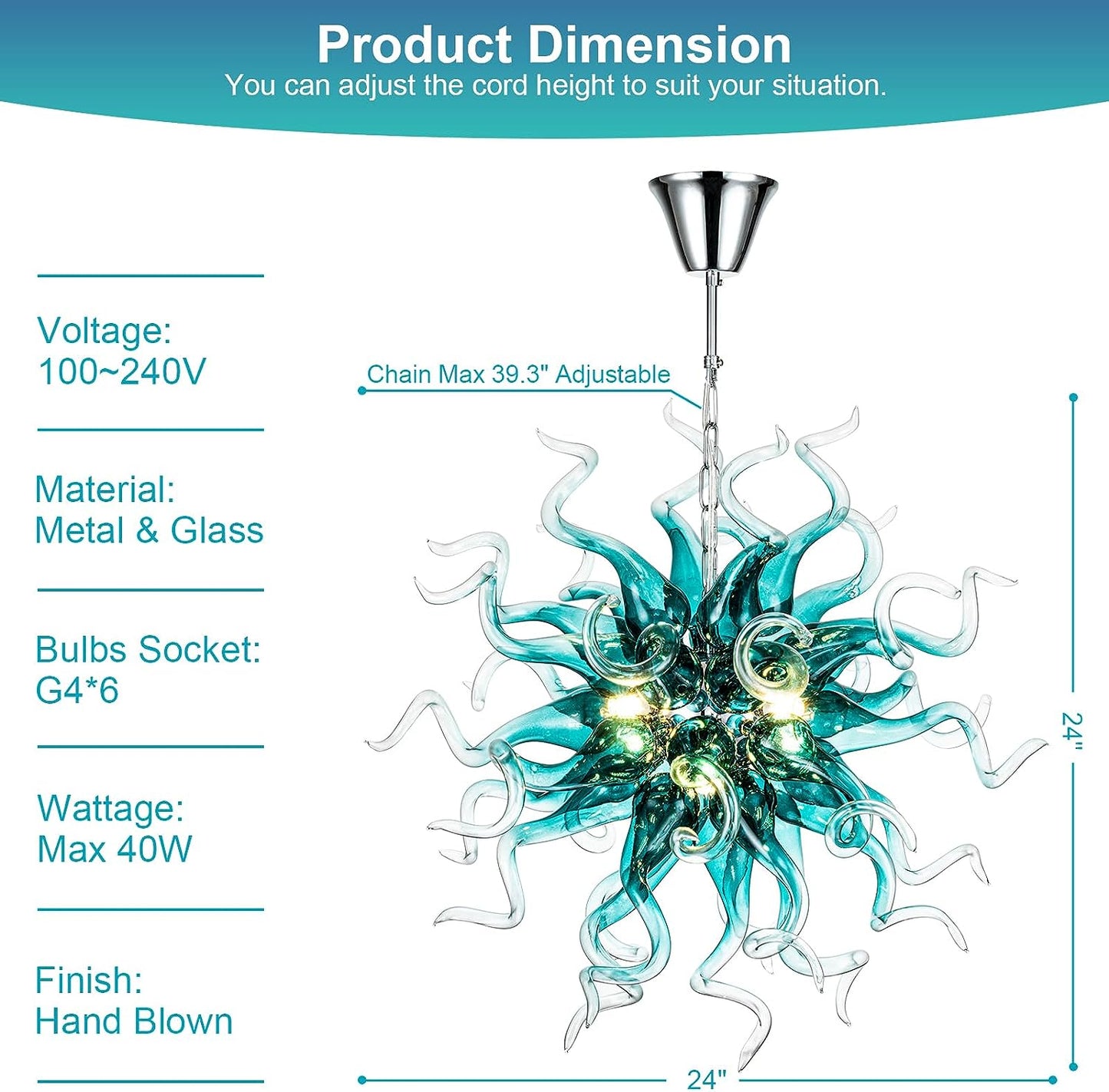 HASUN Hand Blown Glass Chandeliers, Modern Luxury Living Room Chandelier, Ceiling Pendant Light Chandelier for Dining Room, Entryway, Lobby, Stairway, Bedroom, Study Room, Kitchen