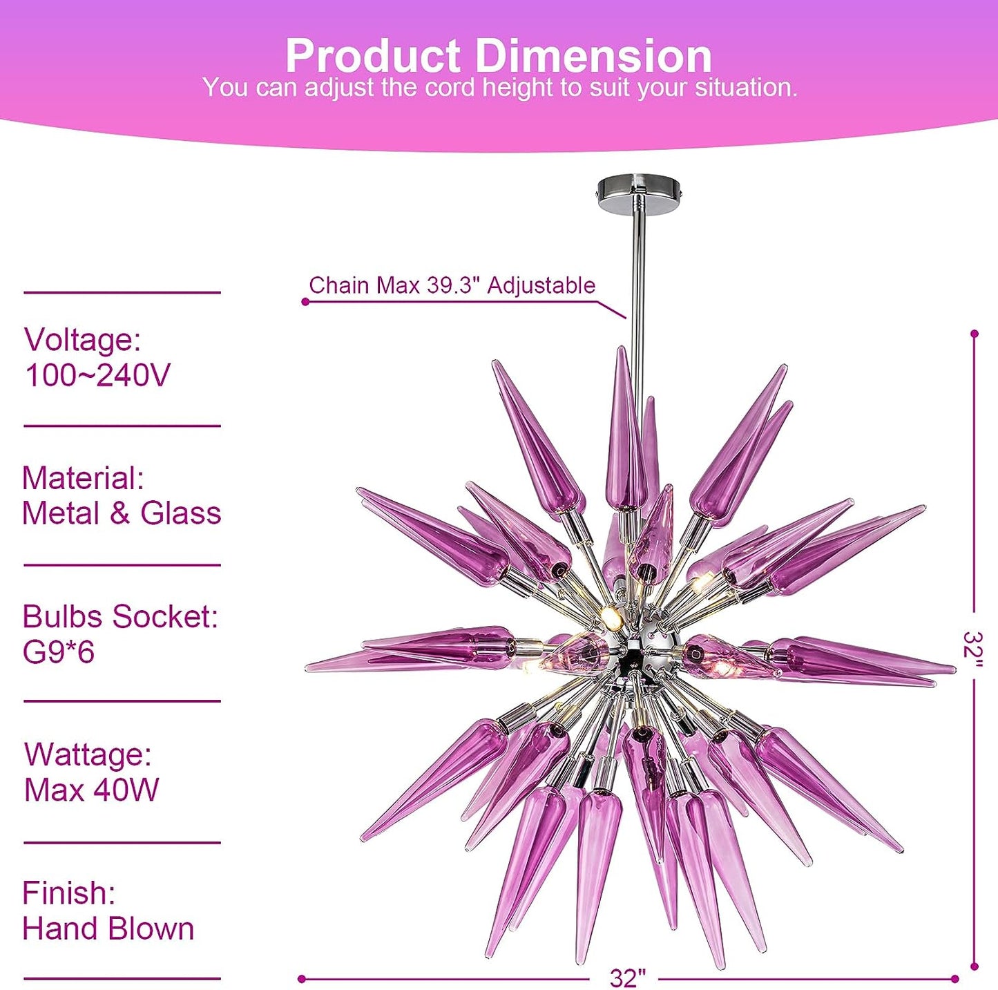 HASUN Chandeliers for Living Room, Luxury Hand Blown Glass Dining Room Chandelier, Ceiling Pendant Light Fixture Modern Chandeliers for Hotel, Lobby, Stairway, Bedroom, Study Room, Hallway