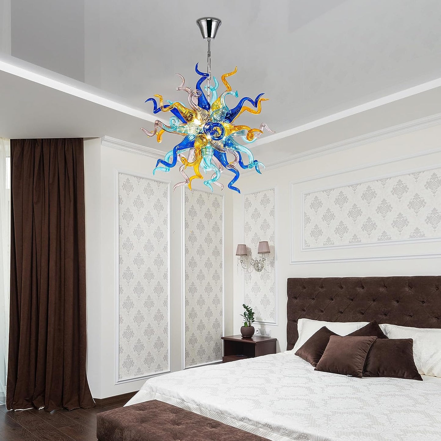 HASUN Modern Luxury Chandelier, Hand Blown Glass Living Room Chandeliers, Ceiling Pendant Light Chandelier for Dining Room, Entryway, Lobby, Stairway, Bedroom, Study Room, Hallway