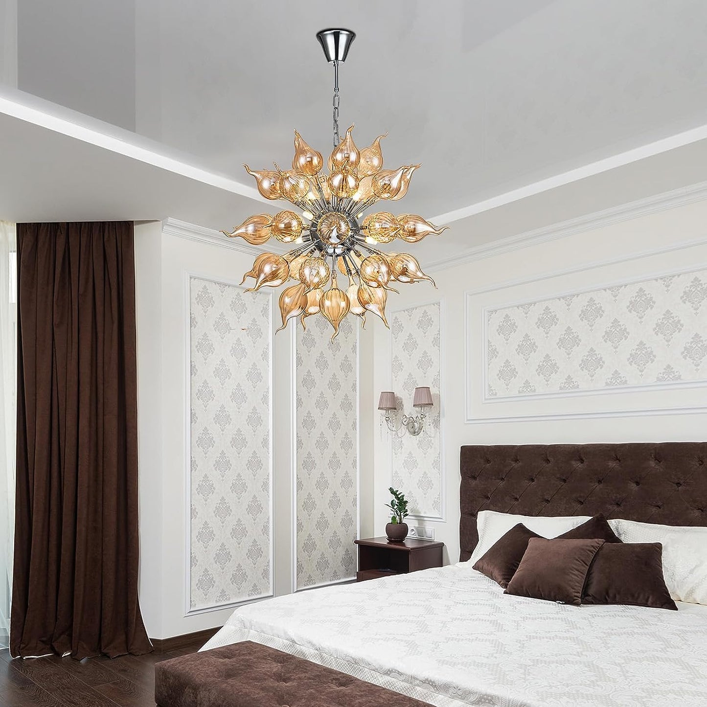 HASUN Living Room Modern Chandelier, Hand Blown Glass Luxury Dining Room Chandelier, Ceiling Hanging Pendant Light Fixture Chandeliers for Hotel, Lobby, Stairway, Bedroom, Study Room, Hallway