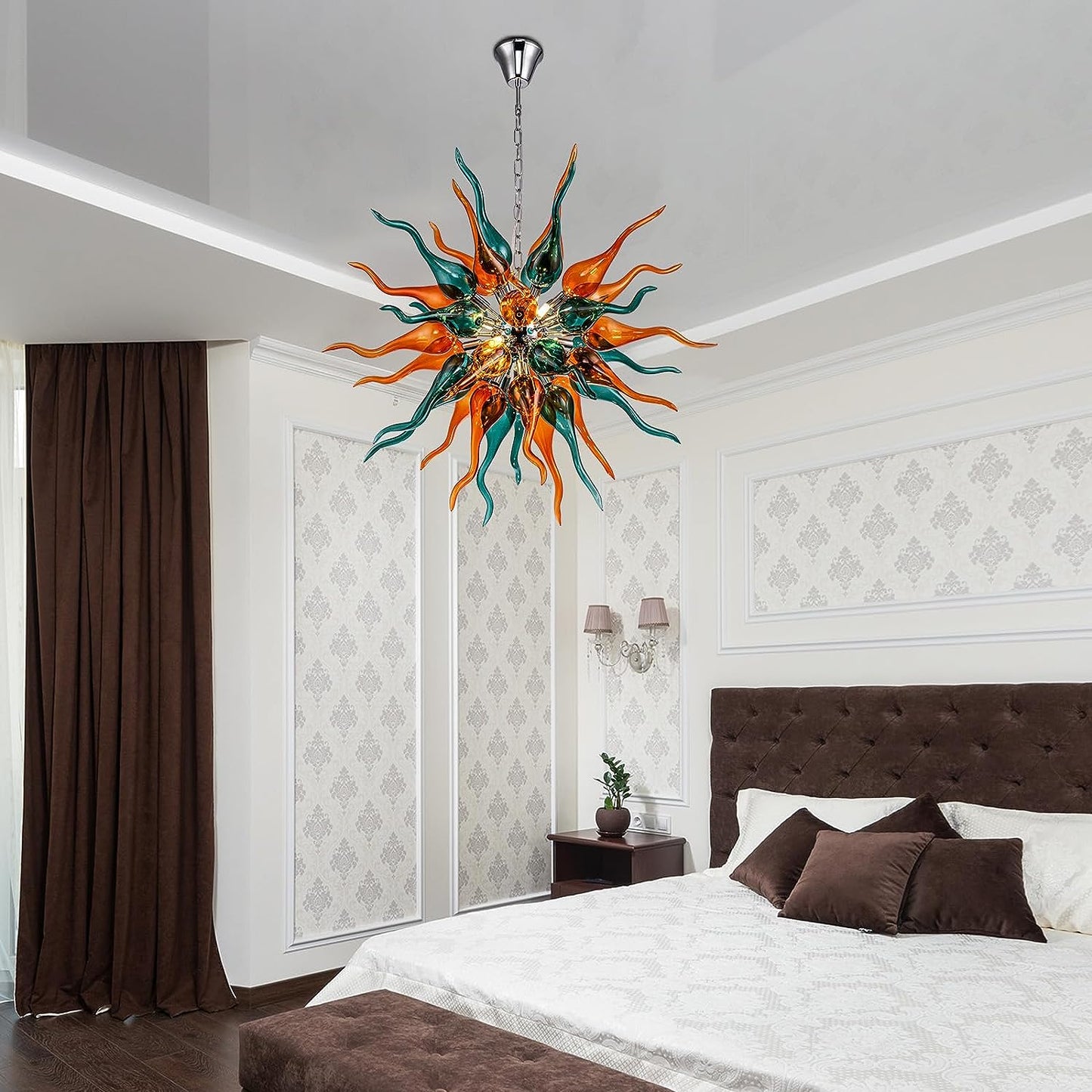 HASUN Modern Chandelier, Luxury Hand Blown Glass Dining Room Chandelier, Ceiling Hanging Pendant Light Fixture Living Room Chandeliers for Hotel, Lobby, Stairway, Bedroom, Study Room, Hallway