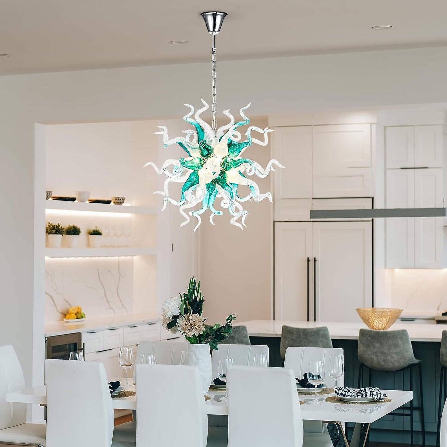 HASUN Modern Hand Blown Glass Chandelier, Luxury Entryway Chandeliers for Dining Room, Ceiling Pendant Light Fixture Living Room Chandeliers for Stairway, Bedroom, Lobby, Hallway