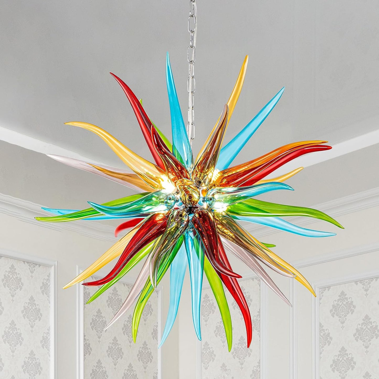 HASUN Modern Luxury Living Room Art Chandelier, Hand Blown Glass Chandeliers, Ceiling Pendant Light Chandelier for Dining Room, Entryway, Lobby, Stairway, Bedroom, Study Room, Kitchen