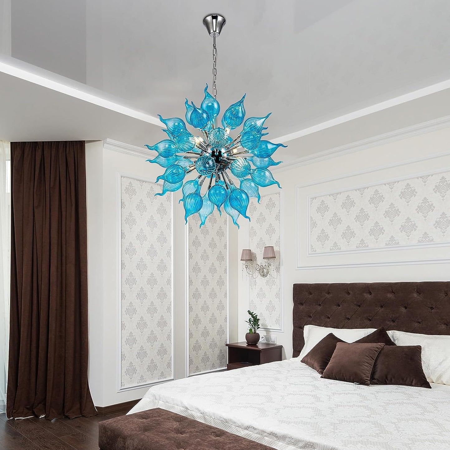 HASUN Living Room Art Chandelier, Hand Blown Glass Modern Luxury Dining Room Chandeliers, Ceiling Hanging Pendant Light Fixture Chandelier for Hotel, Lobby, Stairway, Bedroom, Study Room, Hallway