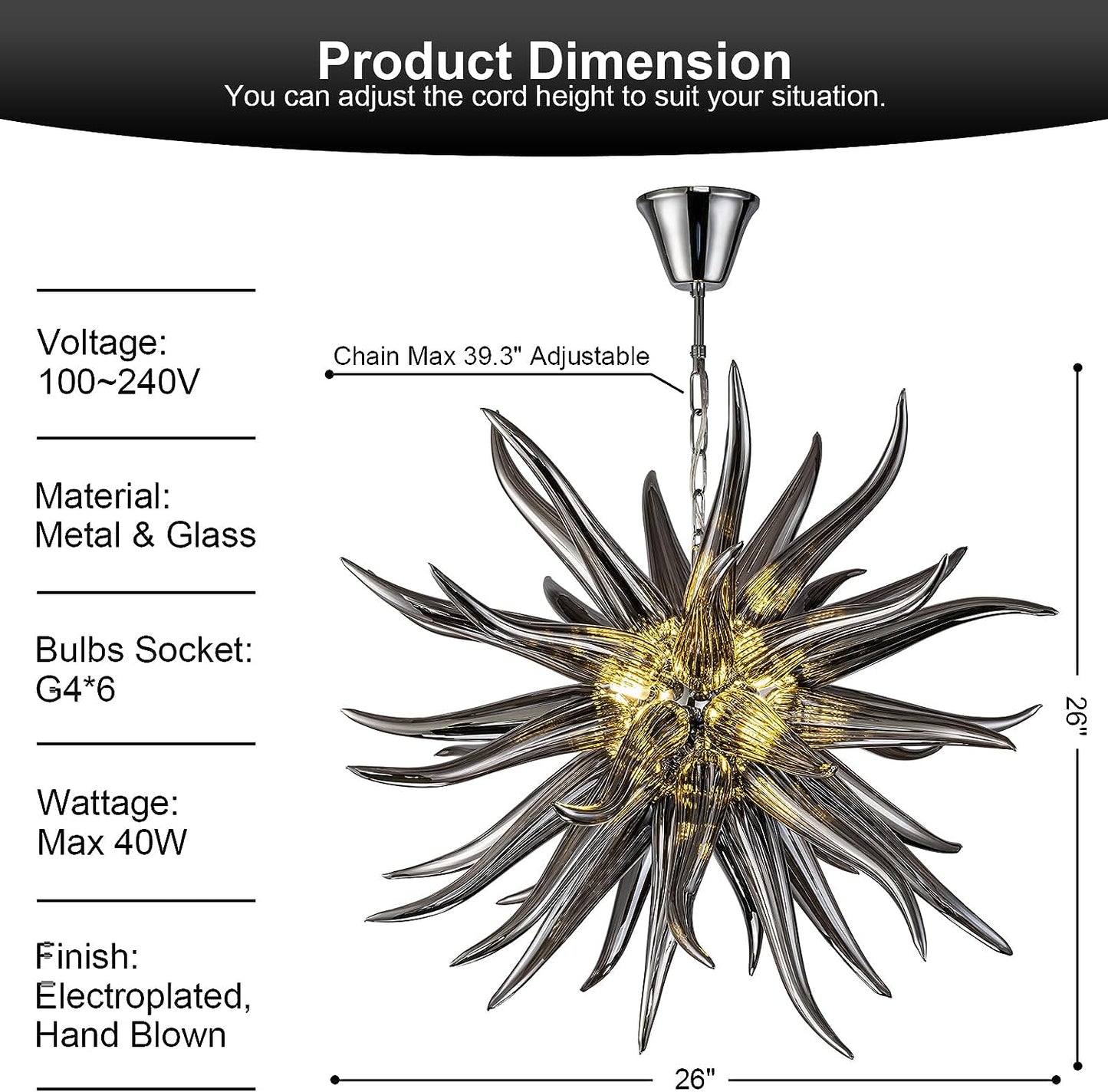HASUN Modern Hand Blown Glass Chandelier, Luxury Entryway Chandeliers for Dining Room, Ceiling Pendant Light Fixture Living Room Chandeliers for Stairway, Bedroom, Lobby, Hallway