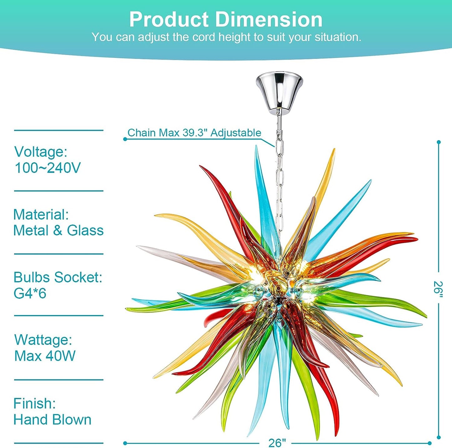 HASUN Modern Luxury Living Room Art Chandelier, Hand Blown Glass Chandeliers, Ceiling Pendant Light Chandelier for Dining Room, Entryway, Lobby, Stairway, Bedroom, Study Room, Kitchen