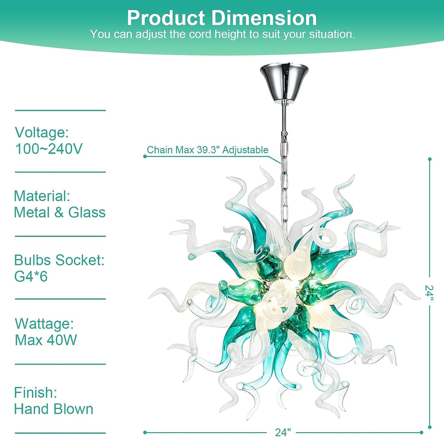 HASUN Modern Hand Blown Glass Chandelier, Luxury Entryway Chandeliers for Dining Room, Ceiling Pendant Light Fixture Living Room Chandeliers for Stairway, Bedroom, Lobby, Hallway