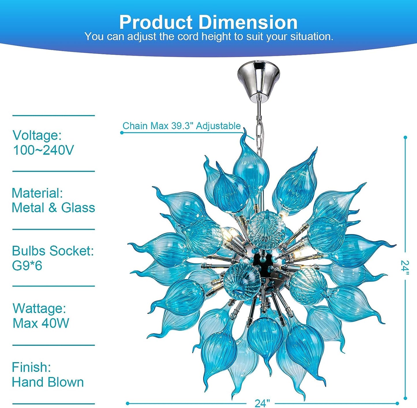 HASUN Living Room Art Chandelier, Hand Blown Glass Modern Luxury Dining Room Chandeliers, Ceiling Hanging Pendant Light Fixture Chandelier for Hotel, Lobby, Stairway, Bedroom, Study Room, Hallway