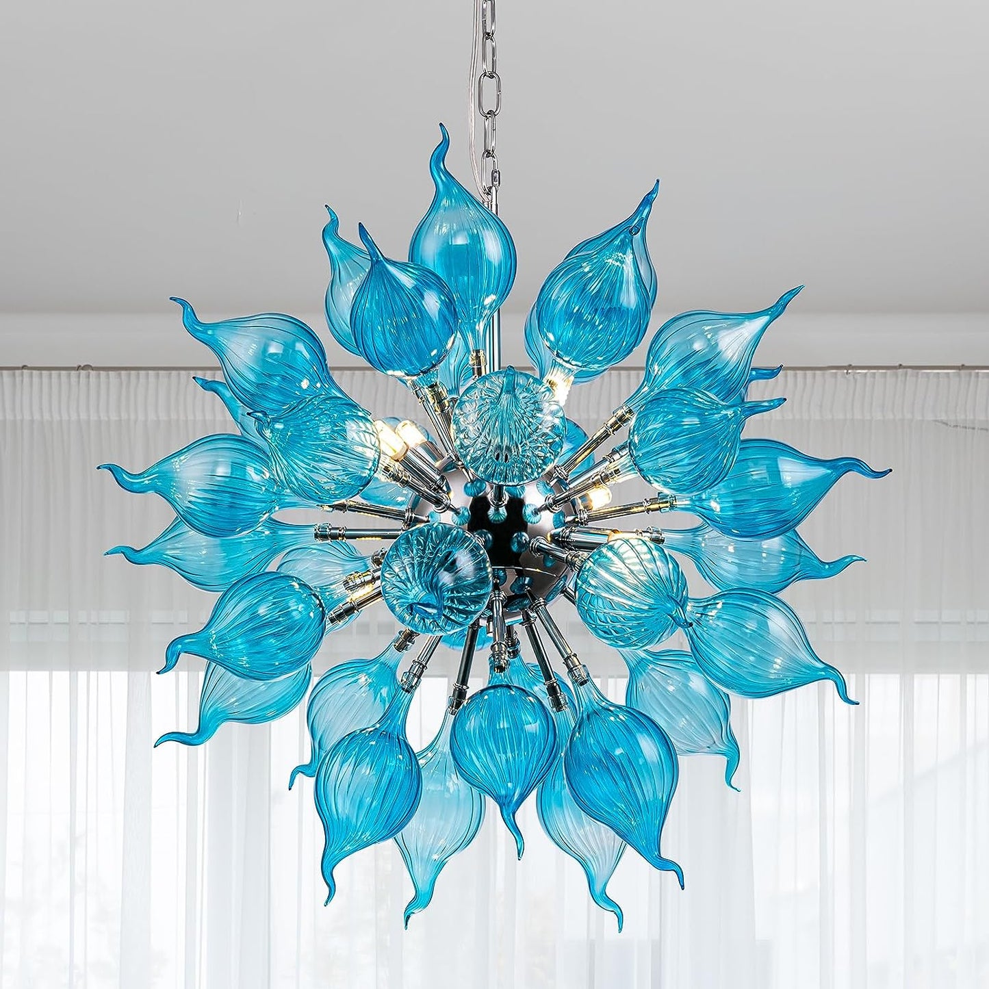 HASUN Living Room Art Chandelier, Hand Blown Glass Modern Luxury Dining Room Chandeliers, Ceiling Hanging Pendant Light Fixture Chandelier for Hotel, Lobby, Stairway, Bedroom, Study Room, Hallway
