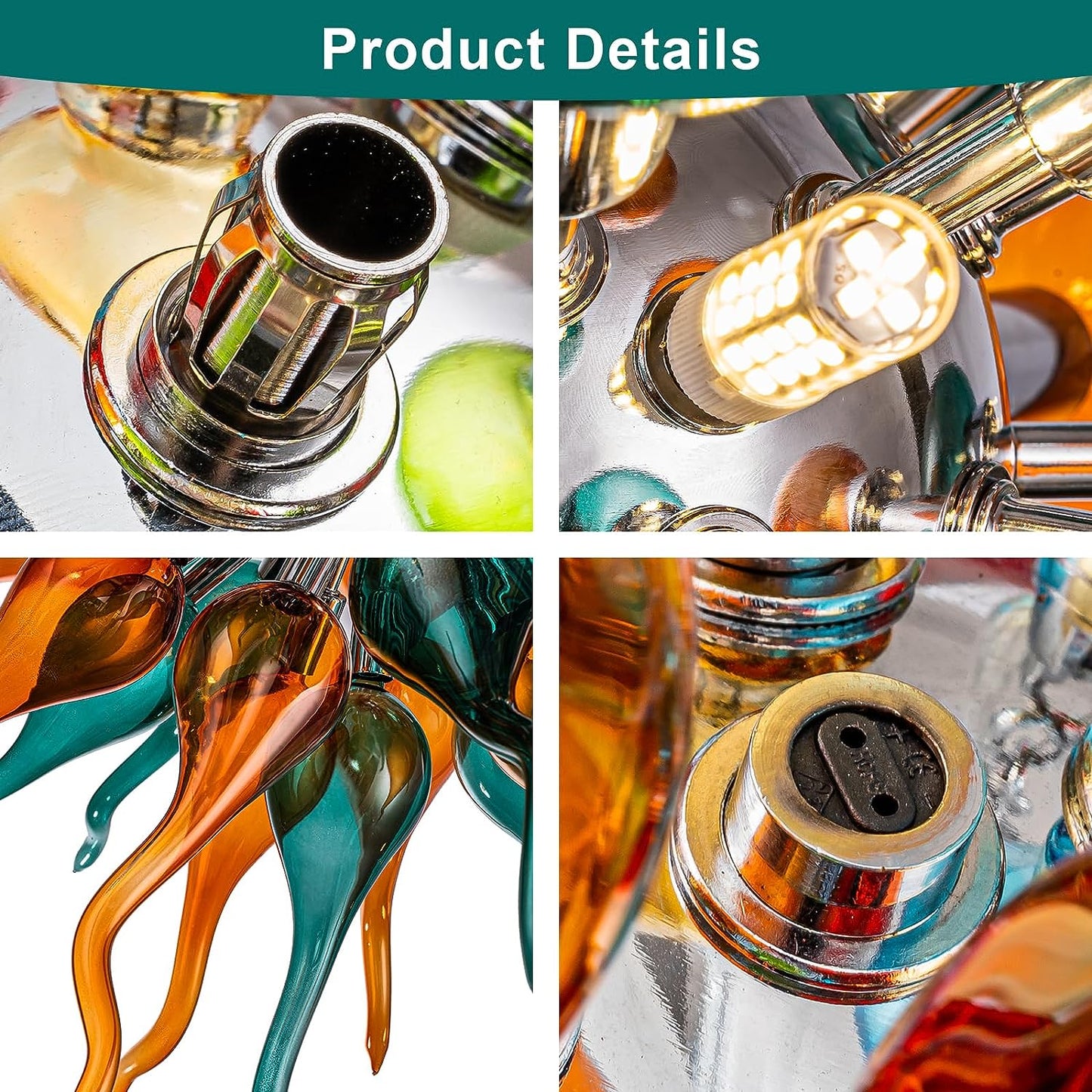 HASUN Modern Chandelier, Luxury Hand Blown Glass Dining Room Chandelier, Ceiling Hanging Pendant Light Fixture Living Room Chandeliers for Hotel, Lobby, Stairway, Bedroom, Study Room, Hallway