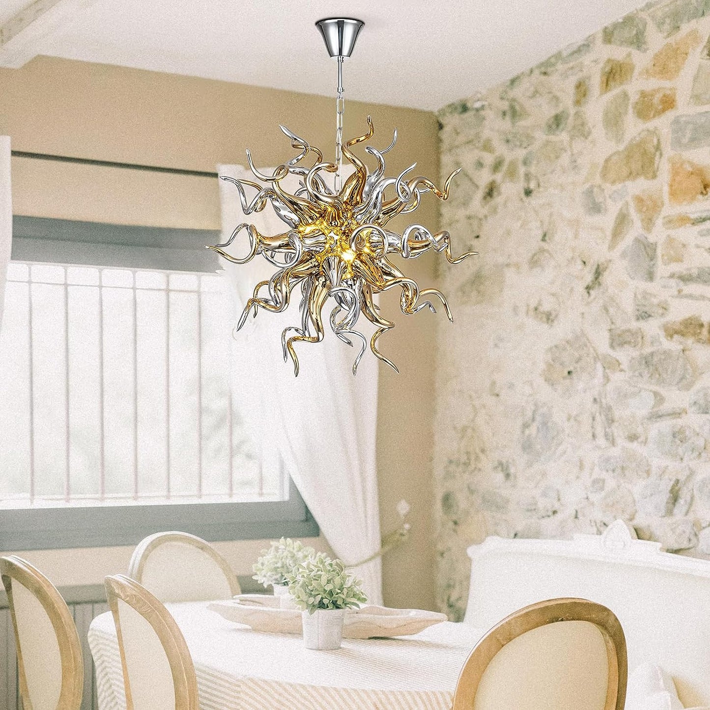 HASUN Modern Luxury Living Room Chandelier, Hand Blown Glass Dining Room Chandeliers, Ceiling Hanging Pendant Light Fixture Chandelier for Hotel, Lobby, Stairway, Bedroom, Study Room, Hallway