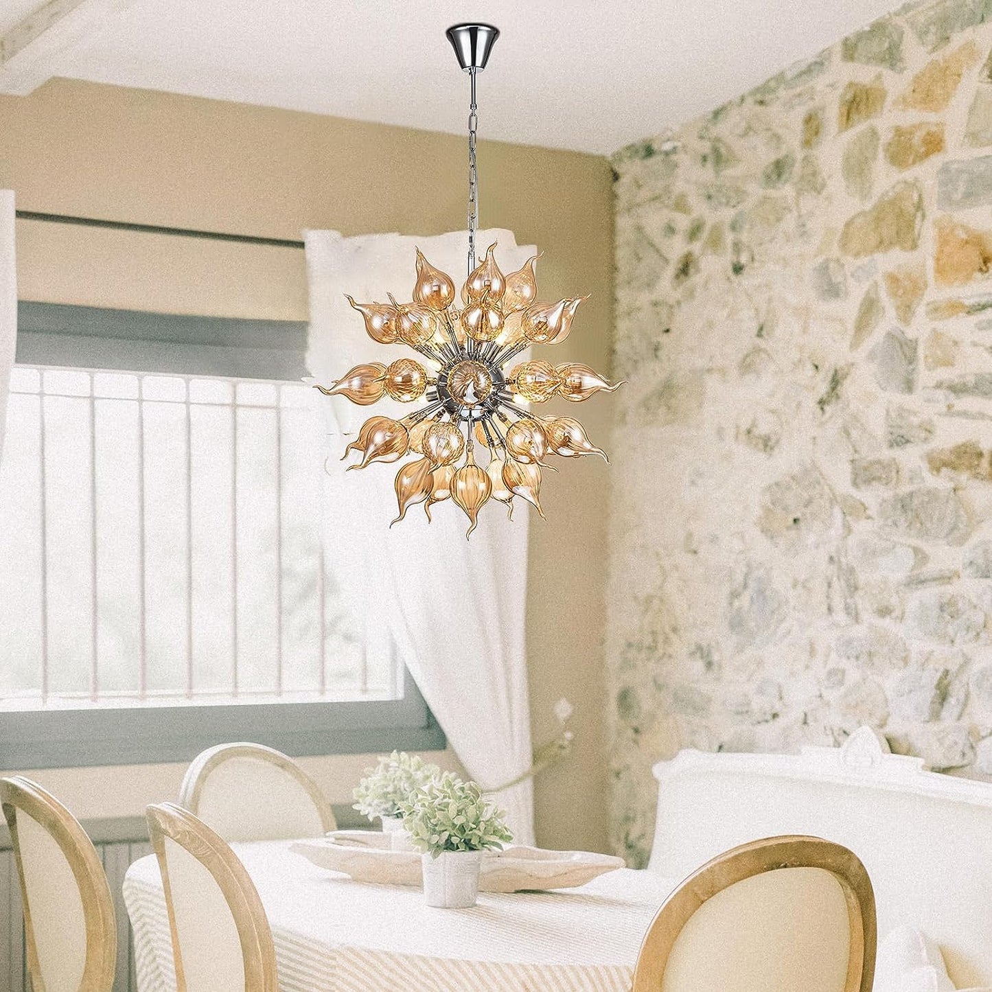 HASUN Living Room Modern Chandelier, Hand Blown Glass Luxury Dining Room Chandelier, Ceiling Hanging Pendant Light Fixture Chandeliers for Hotel, Lobby, Stairway, Bedroom, Study Room, Hallway