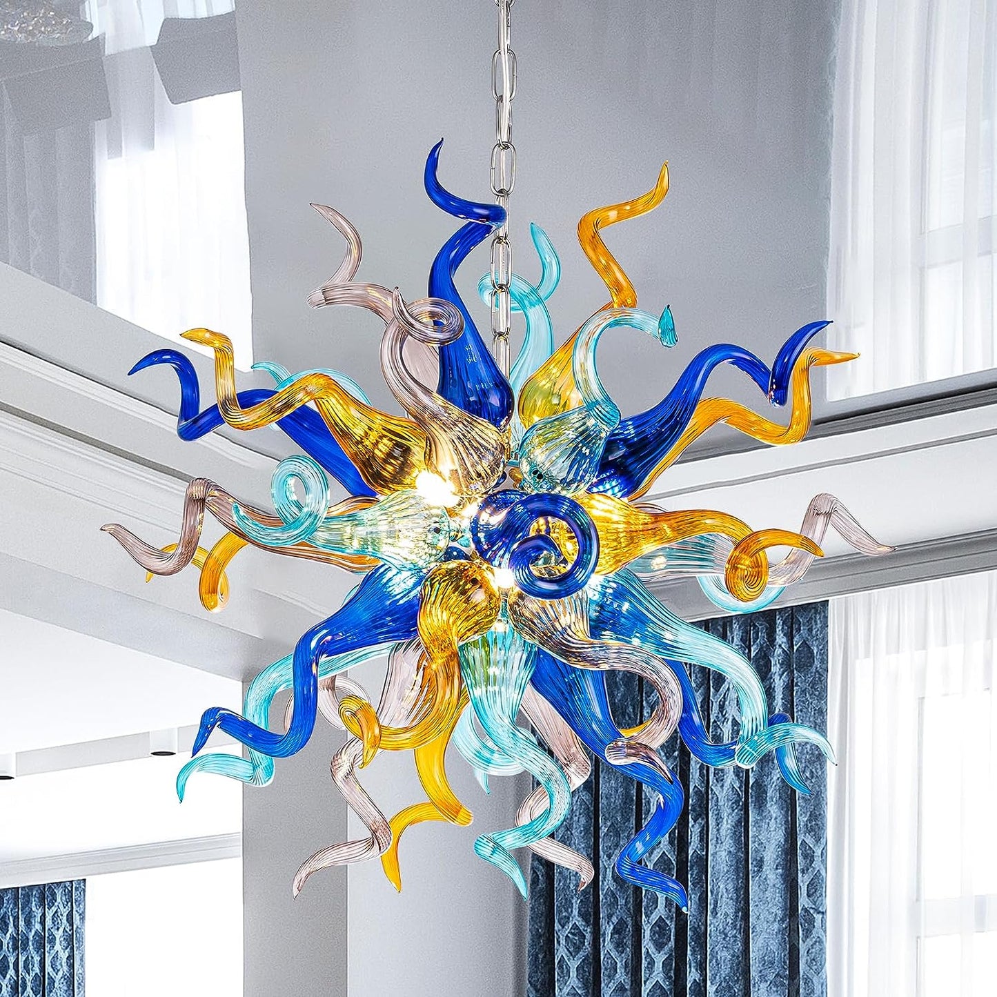 HASUN Modern Luxury Chandelier, Hand Blown Glass Living Room Chandeliers, Ceiling Pendant Light Chandelier for Dining Room, Entryway, Lobby, Stairway, Bedroom, Study Room, Hallway
