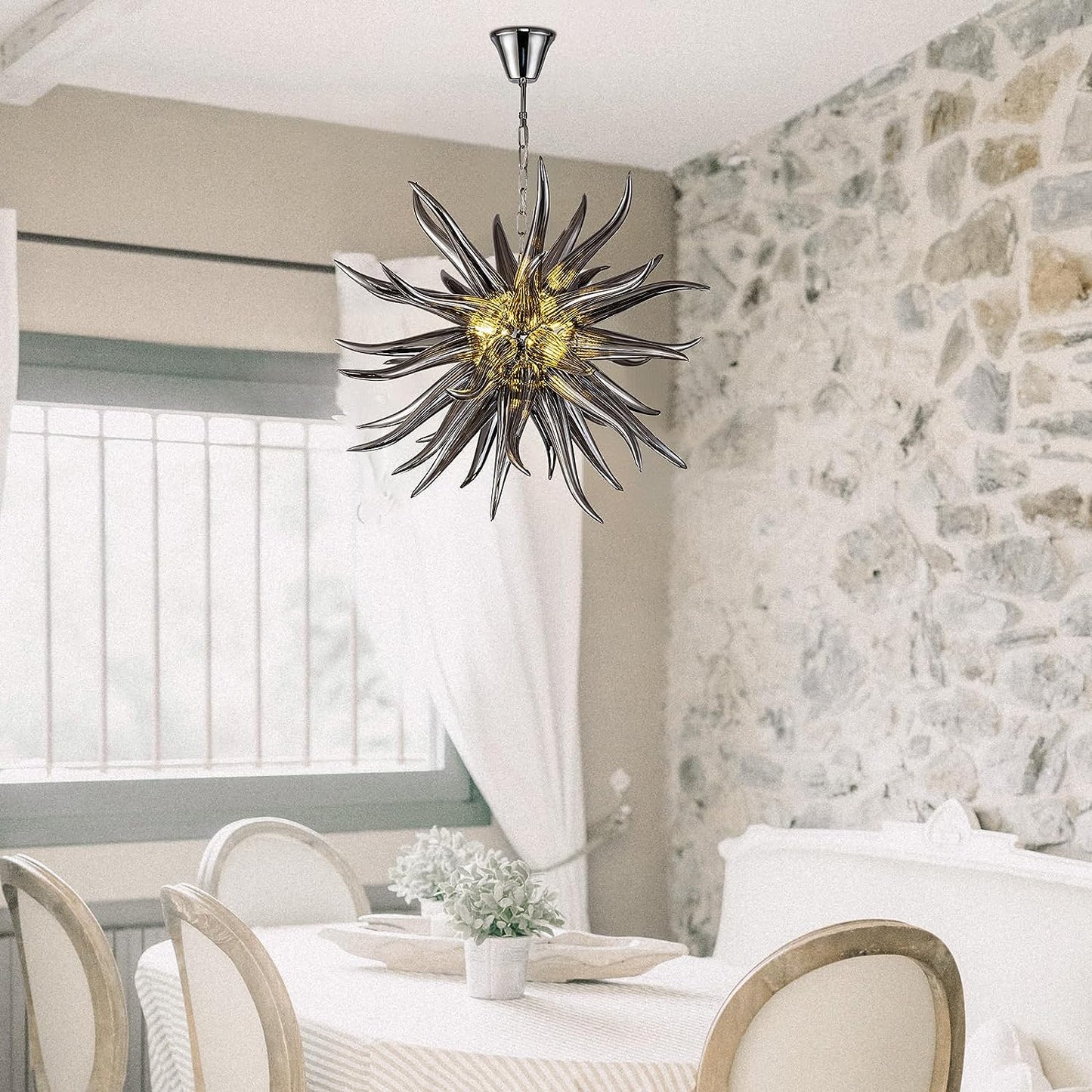 HASUN Modern Hand Blown Glass Chandelier, Luxury Entryway Chandeliers for Dining Room, Ceiling Pendant Light Fixture Living Room Chandeliers for Stairway, Bedroom, Lobby, Hallway