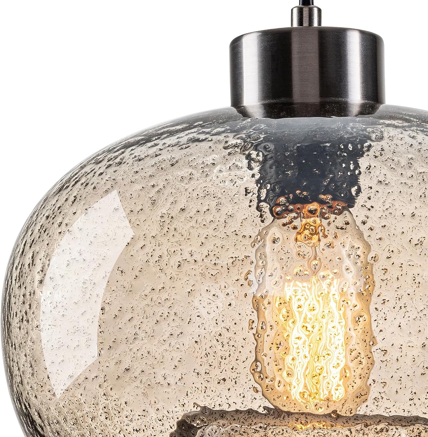 HASUN Modern Pumpkin Amber Clear Glass Pendant Light Fixtures Over Sink, Marble Pendant Lighting for Kitchen Island Bedroom Living Room Office Brushed Nickel 9.2" Diam Shade 1 Pack with Bulb