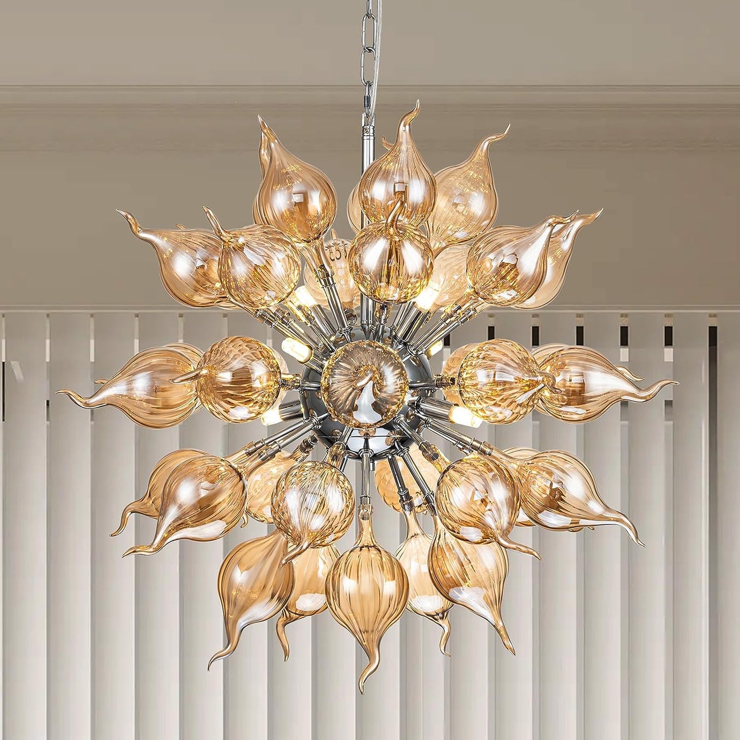 HASUN Living Room Modern Chandelier, Hand Blown Glass Luxury Dining Room Chandelier, Ceiling Hanging Pendant Light Fixture Chandeliers for Hotel, Lobby, Stairway, Bedroom, Study Room, Hallway