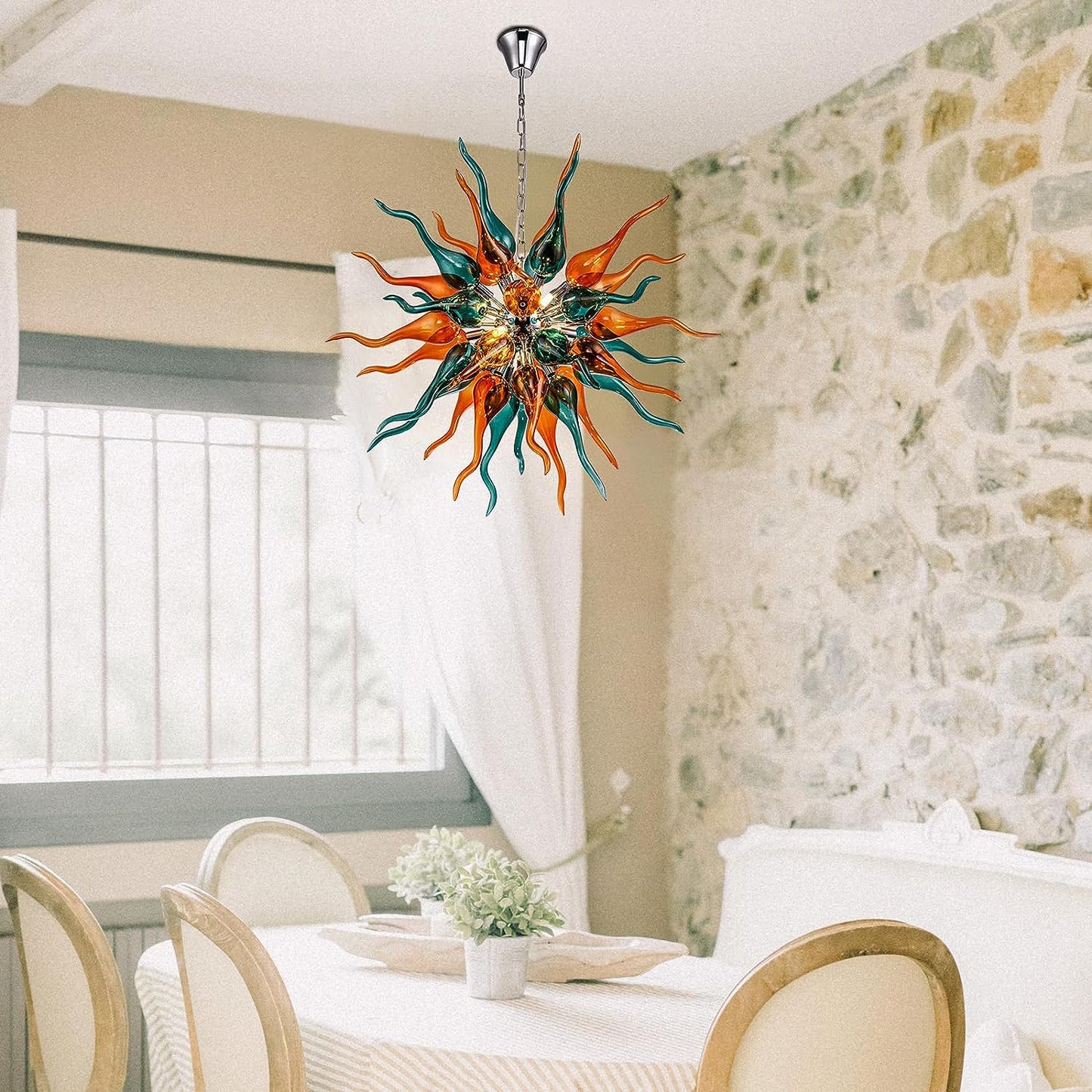 HASUN Modern Chandelier, Luxury Hand Blown Glass Dining Room Chandelier, Ceiling Hanging Pendant Light Fixture Living Room Chandeliers for Hotel, Lobby, Stairway, Bedroom, Study Room, Hallway