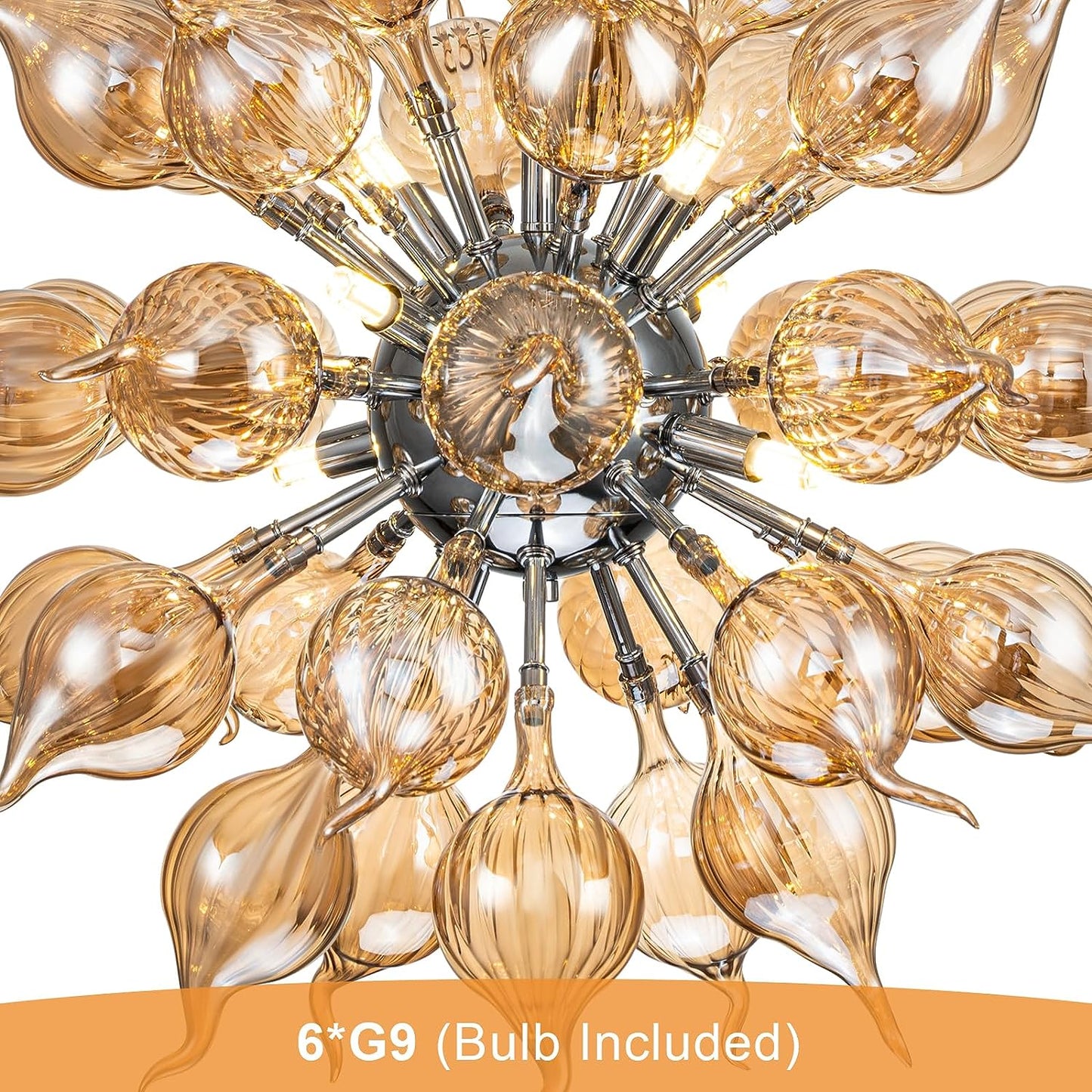 HASUN Living Room Modern Chandelier, Hand Blown Glass Luxury Dining Room Chandelier, Ceiling Hanging Pendant Light Fixture Chandeliers for Hotel, Lobby, Stairway, Bedroom, Study Room, Hallway