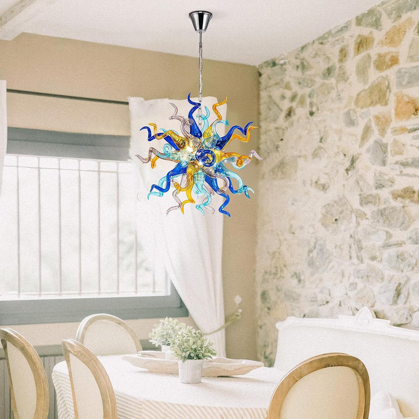 HASUN Modern Luxury Chandelier, Hand Blown Glass Living Room Chandeliers, Ceiling Pendant Light Chandelier for Dining Room, Entryway, Lobby, Stairway, Bedroom, Study Room, Hallway