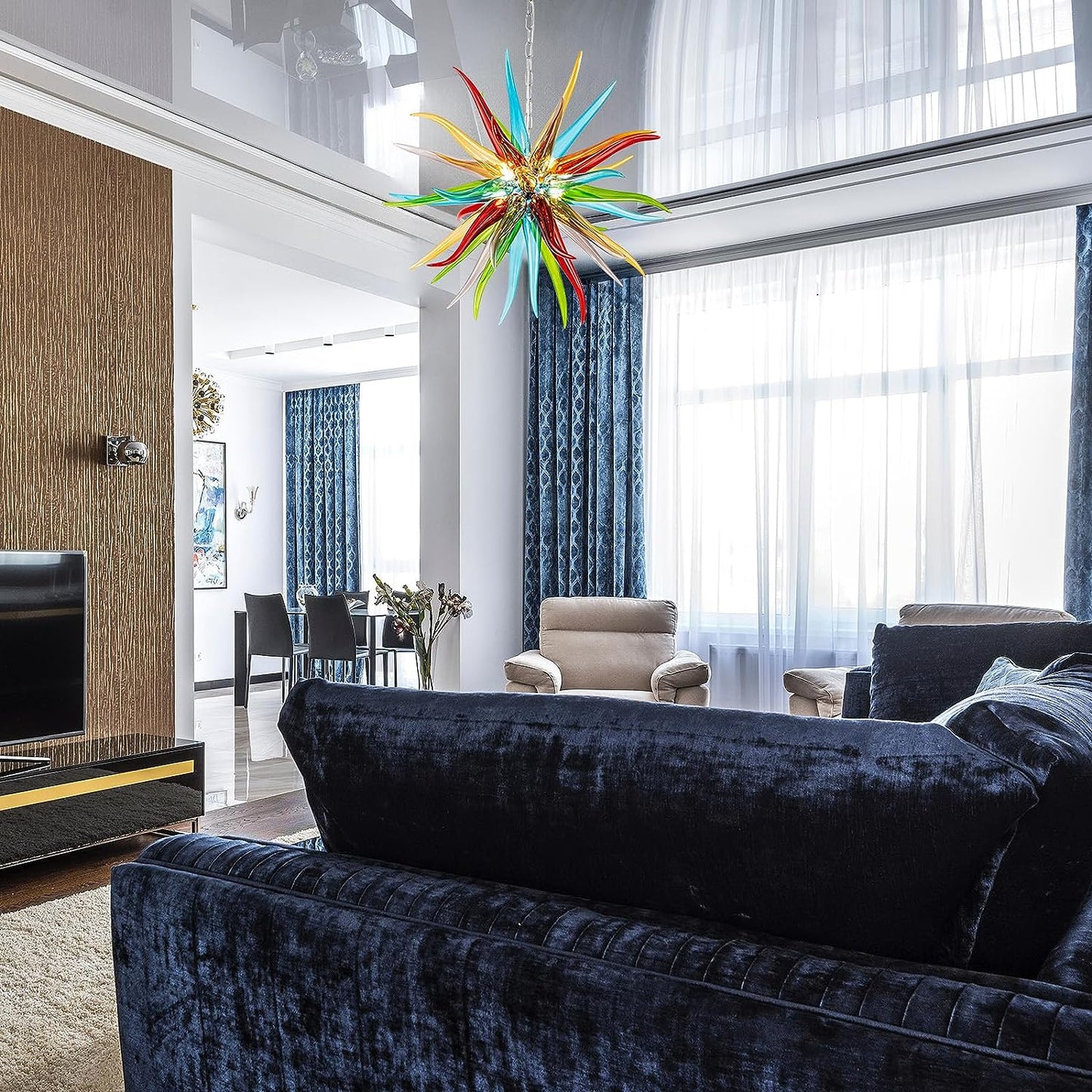 HASUN Modern Luxury Living Room Art Chandelier, Hand Blown Glass Chandeliers, Ceiling Pendant Light Chandelier for Dining Room, Entryway, Lobby, Stairway, Bedroom, Study Room, Kitchen