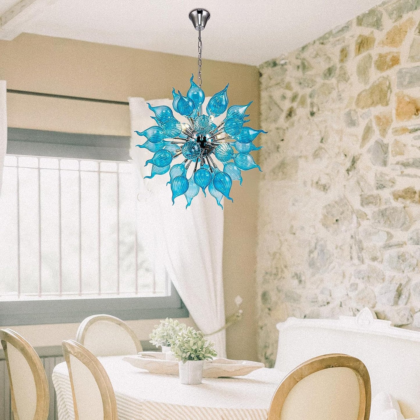 HASUN Living Room Art Chandelier, Hand Blown Glass Modern Luxury Dining Room Chandeliers, Ceiling Hanging Pendant Light Fixture Chandelier for Hotel, Lobby, Stairway, Bedroom, Study Room, Hallway