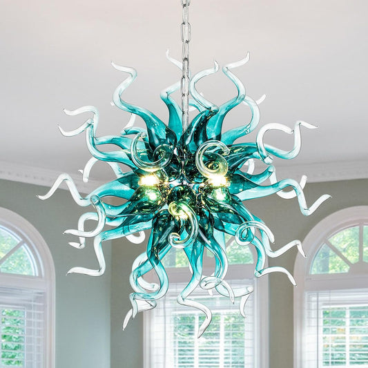 HASUN Hand Blown Glass Chandeliers, Modern Luxury Living Room Chandelier, Ceiling Pendant Light Chandelier for Dining Room, Entryway, Lobby, Stairway, Bedroom, Study Room, Kitchen