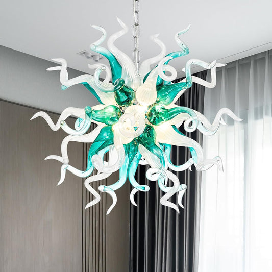 HASUN Modern Hand Blown Glass Chandelier, Luxury Entryway Chandeliers for Dining Room, Ceiling Pendant Light Fixture Living Room Chandeliers for Stairway, Bedroom, Lobby, Hallway